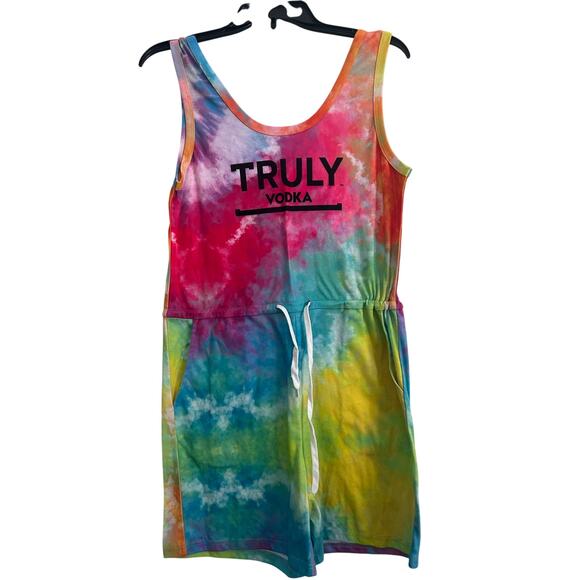 NWOT Truly Vodka Women's Tie Dye Romper Tank Style Drawstring Waist Size Large - Picture 1 of 5